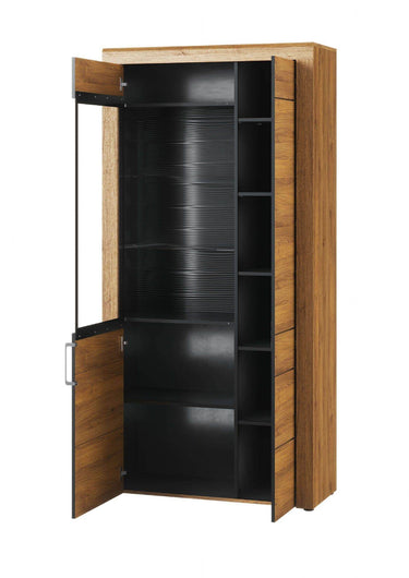 Camar Large Oak Effect 2-Door Display Cabinet K12 - Modern Storage with LED Lighting - UK Luxury Furniture